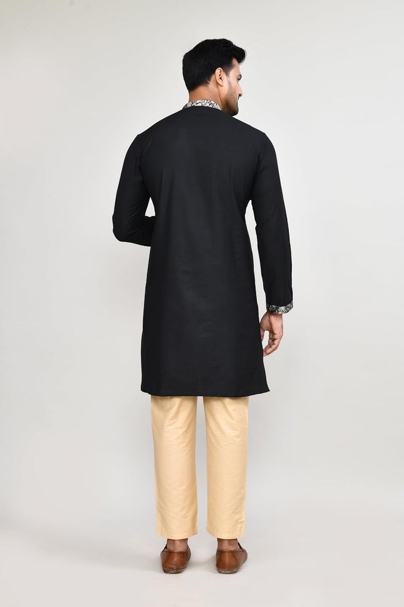 POLY2FAB Hathkargha Men’s Cotton Kurta & Pyajama Set with Embroidered Neck & Cuff - Traditional Ethnic Wear for Festivals & Weddings - Image 2